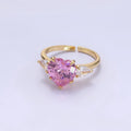 24K Gold plated Clear, Red, Pink Yellow CZ Heart Solitaire Ring | R211 - R212