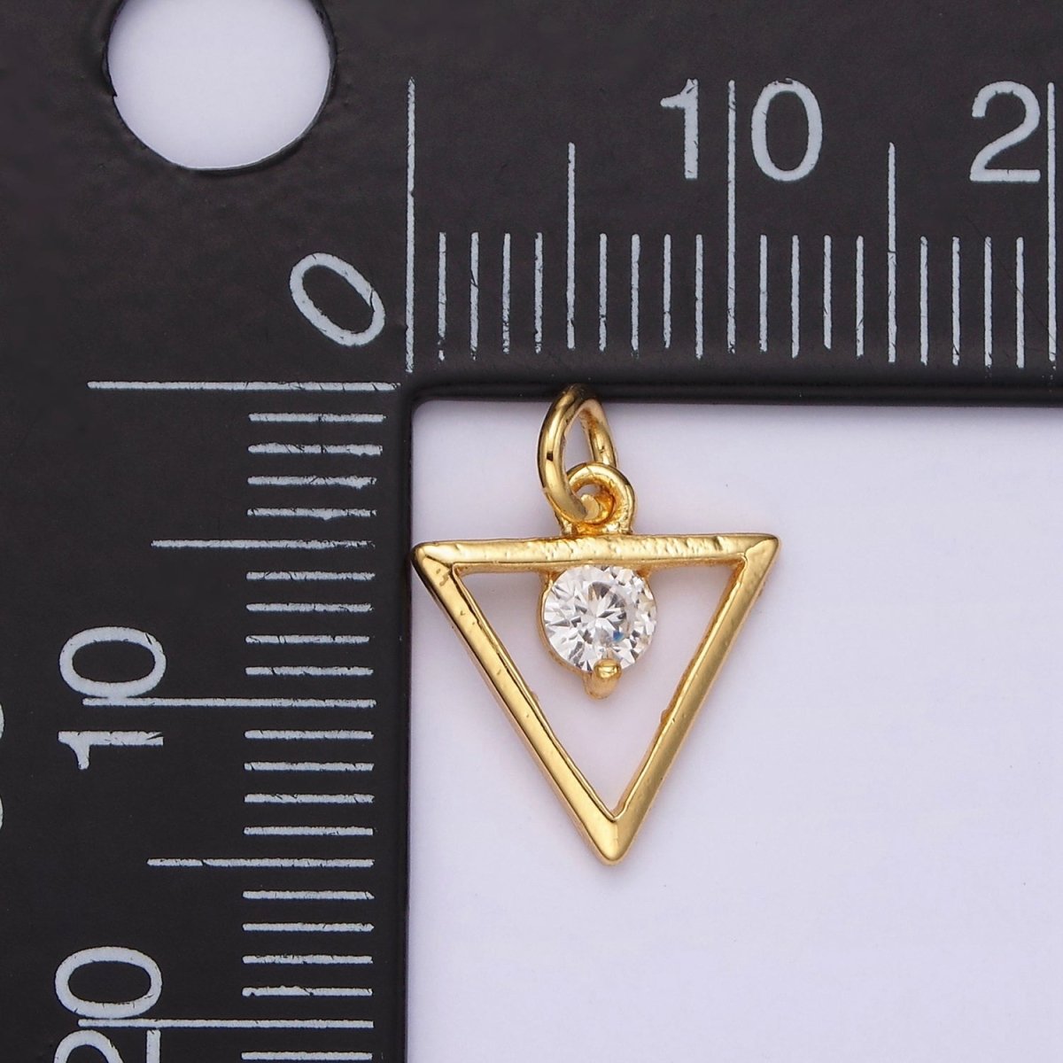 24K Gold plated Clear Round CZ Open Triangle Charm | AC878 - DLUXCA