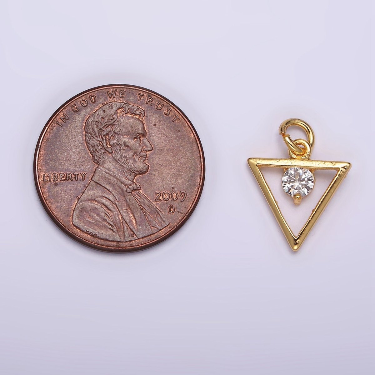 24K Gold plated Clear Round CZ Open Triangle Charm | AC878 - DLUXCA