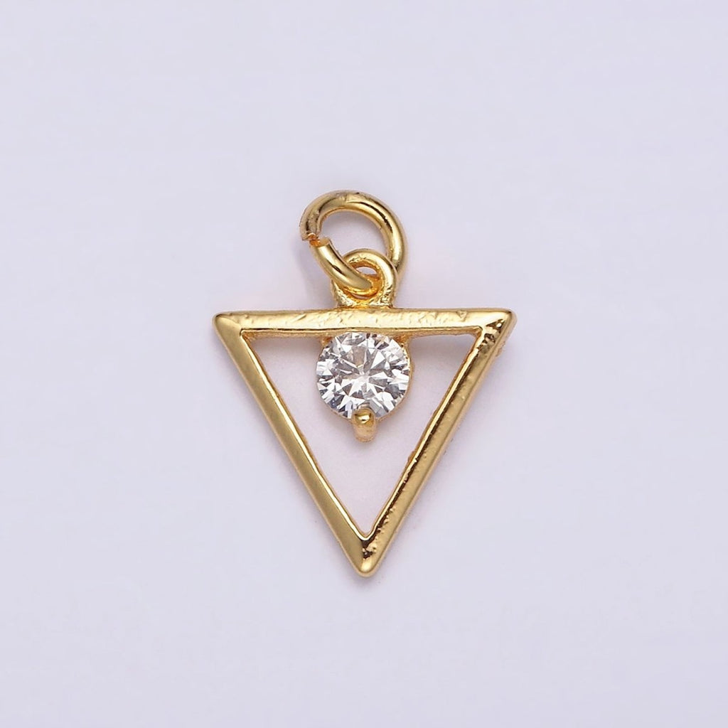 24K Gold plated Clear Round CZ Open Triangle Charm | AC878 - DLUXCA