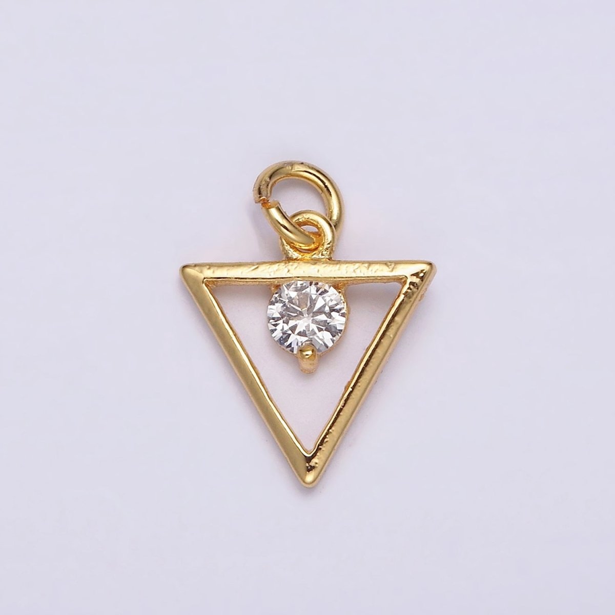 24K Gold plated Clear Round CZ Open Triangle Charm | AC878 - DLUXCA