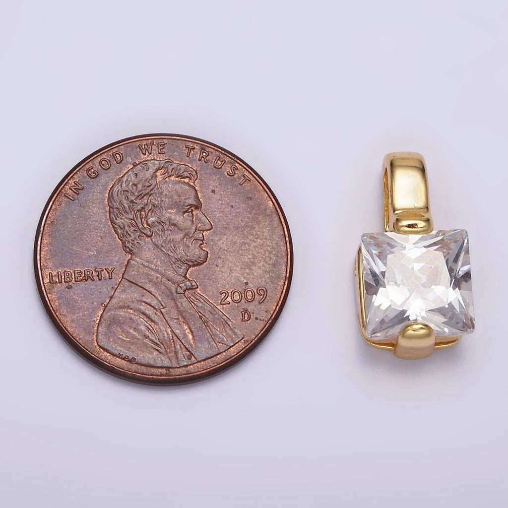 24K Gold plated Clear Square CZ Solitaire Pendant | N1941 - DLUXCA