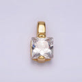 24K Gold plated Clear Square CZ Solitaire Pendant | N1941 - DLUXCA