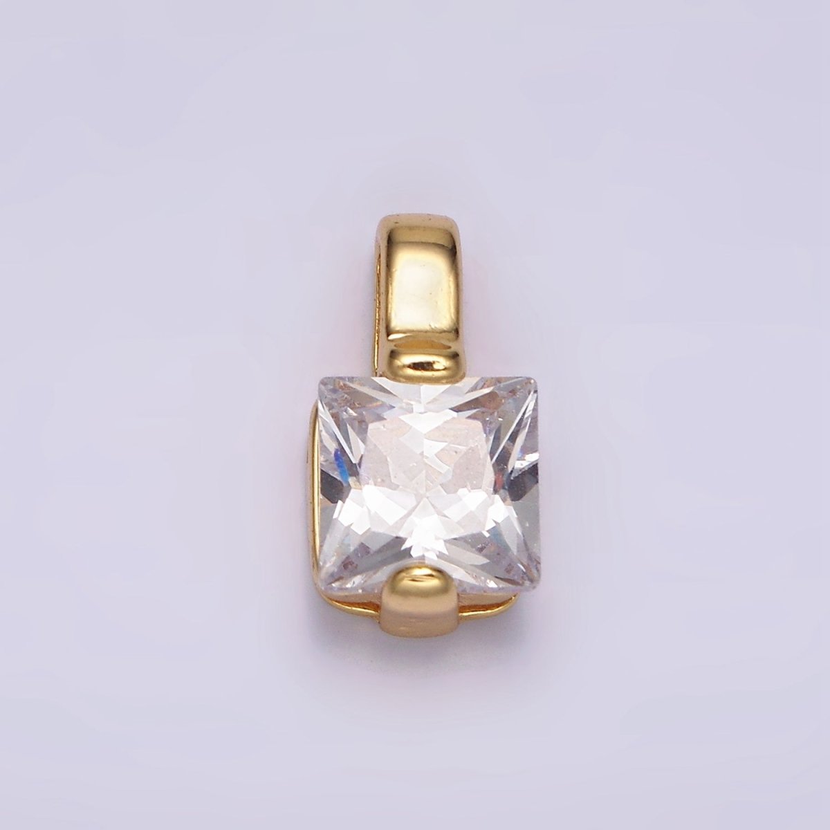 24K Gold plated Clear Square CZ Solitaire Pendant | N1941 - DLUXCA