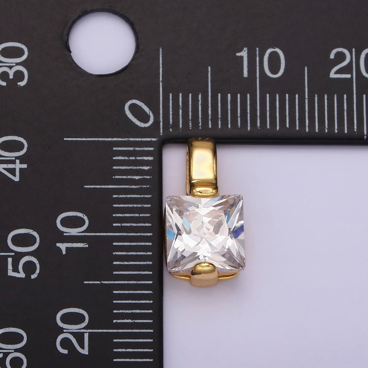 24K Gold plated Clear Square CZ Solitaire Pendant | N1941 - DLUXCA