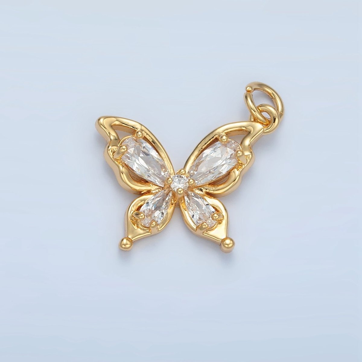 24K Gold plated Clear Teardrop CZ Open Butterfly Charm | X560 - DLUXCA