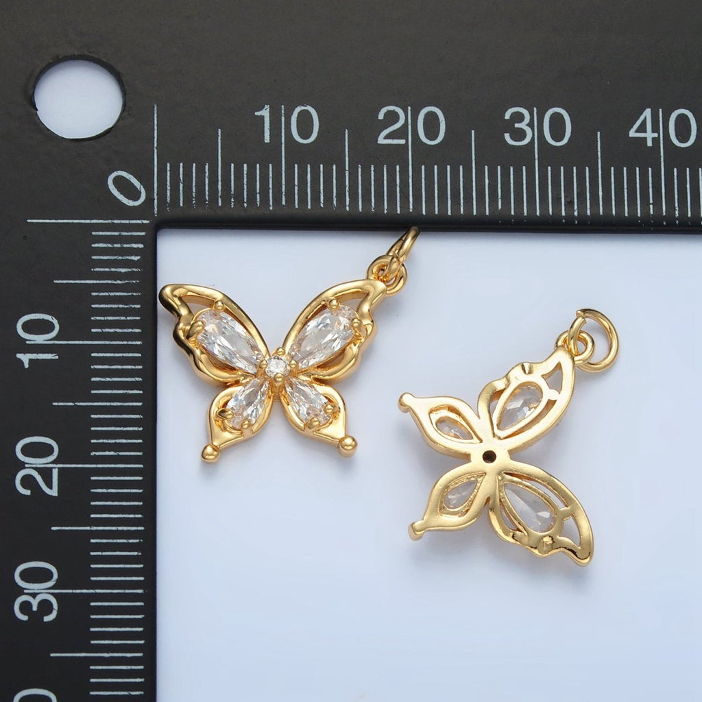 24K Gold plated Clear Teardrop CZ Open Butterfly Charm | X560 - DLUXCA