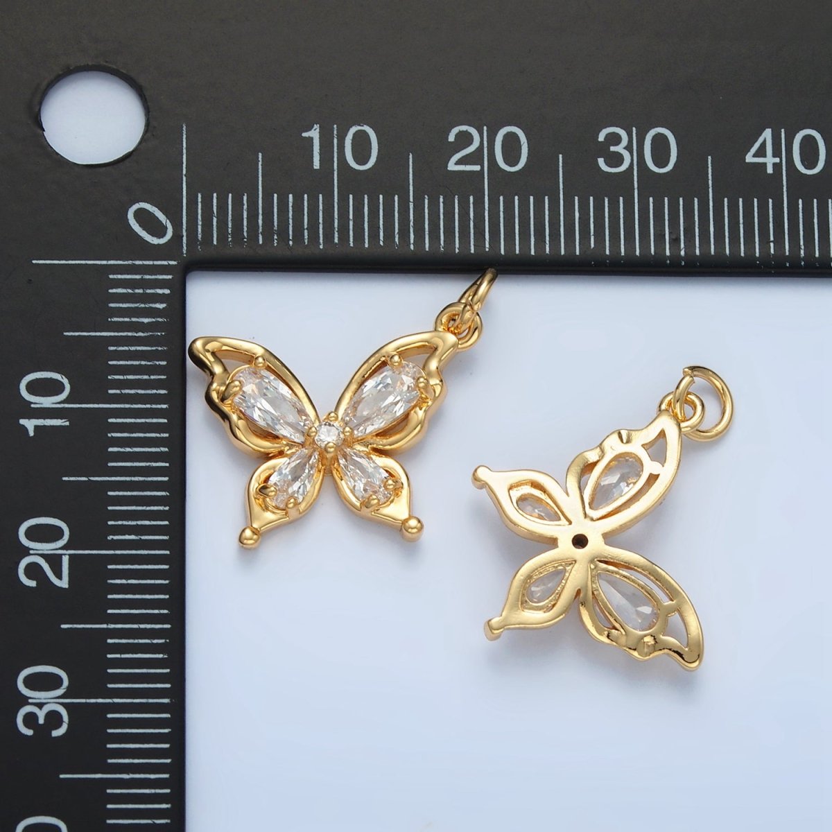 24K Gold plated Clear Teardrop CZ Open Butterfly Charm | X560 - DLUXCA