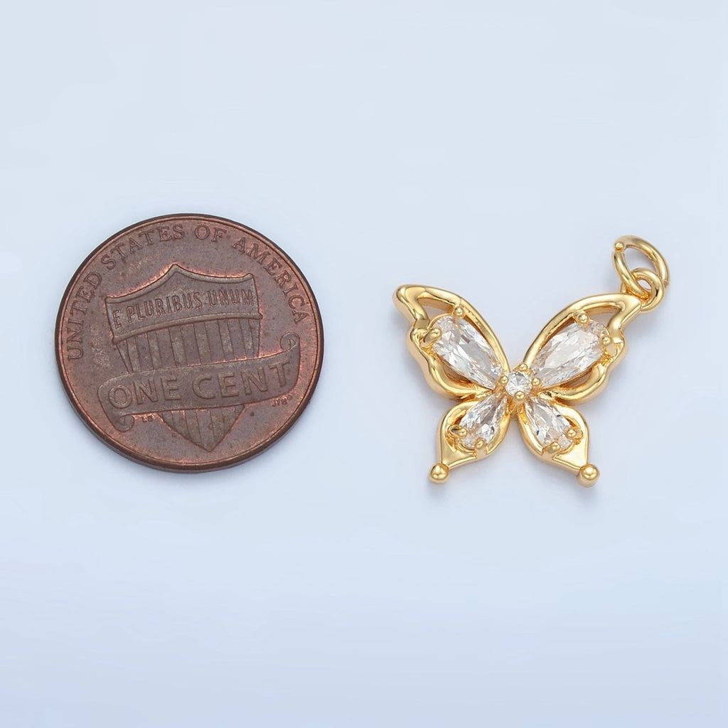 24K Gold plated Clear Teardrop CZ Open Butterfly Charm | X560 - DLUXCA