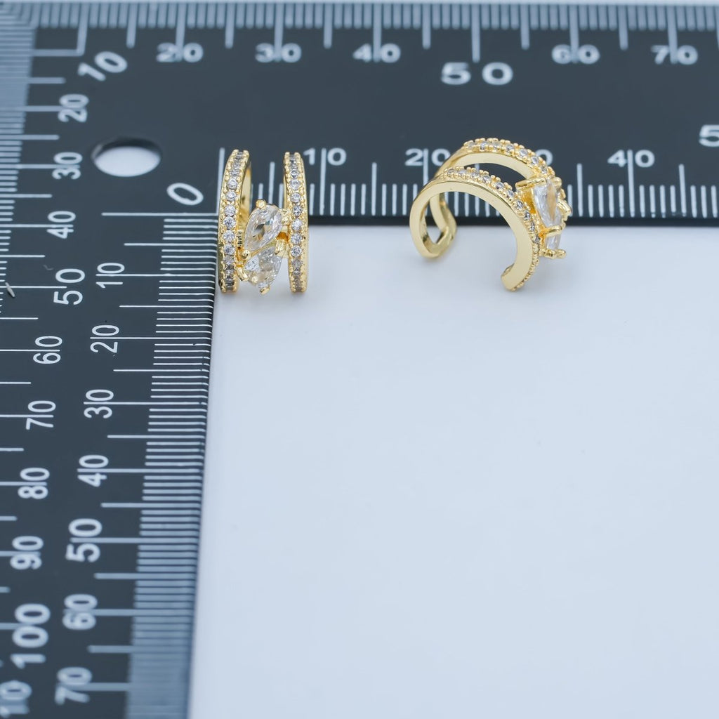 24K Gold plated Clear Teardrop Micro Paved CZ Ear Cuff Earrings | AI175 - DLUXCA