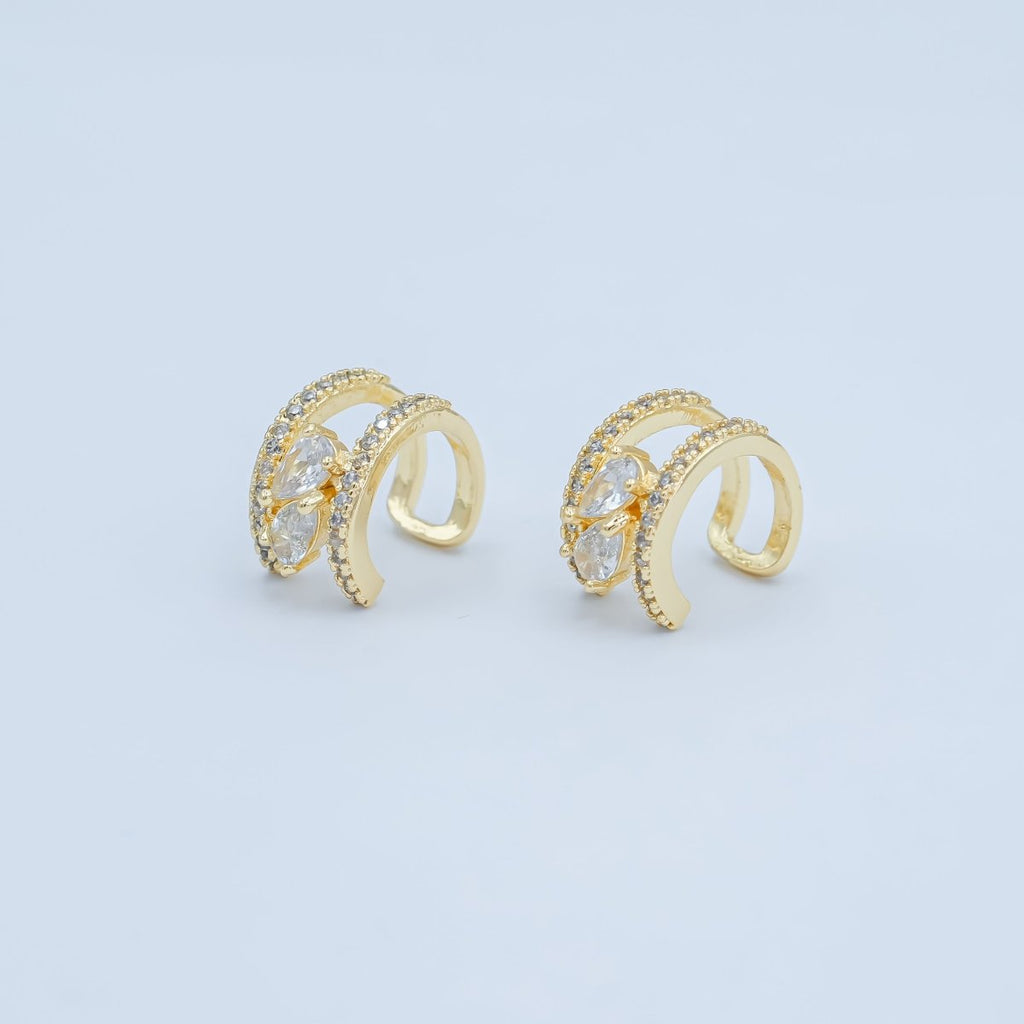 24K Gold plated Clear Teardrop Micro Paved CZ Ear Cuff Earrings | AI175 - DLUXCA