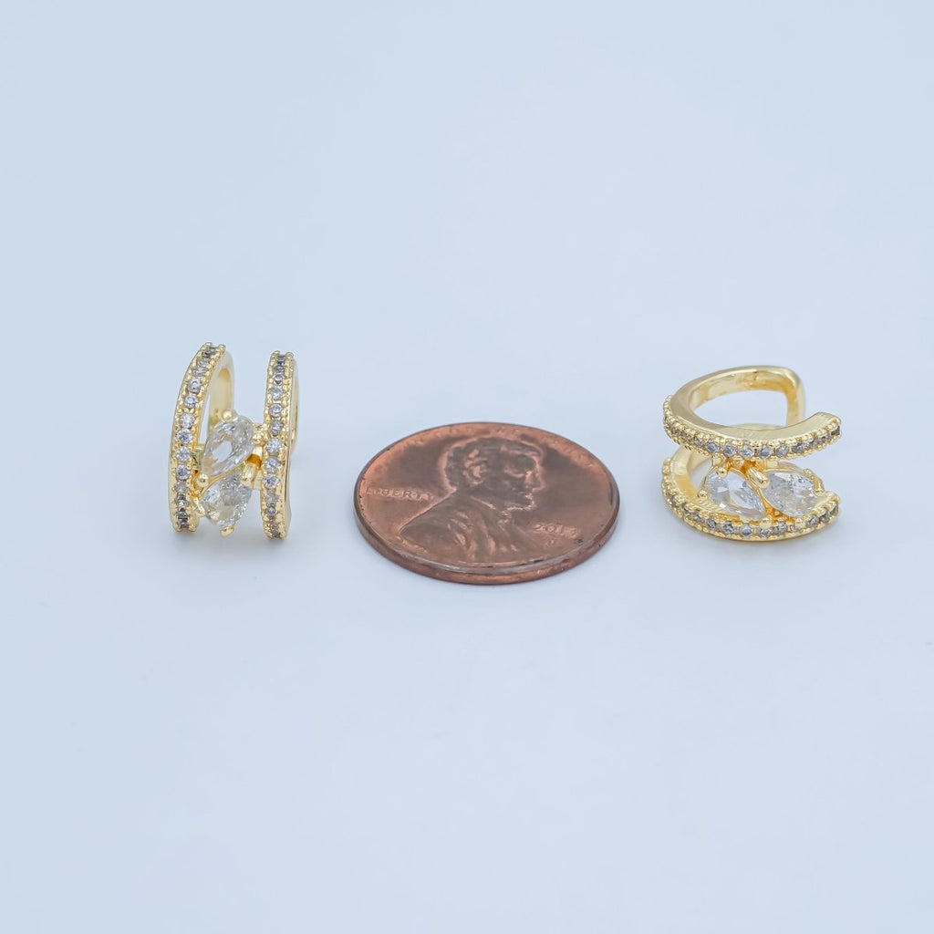 24K Gold plated Clear Teardrop Micro Paved CZ Ear Cuff Earrings | AI175 - DLUXCA