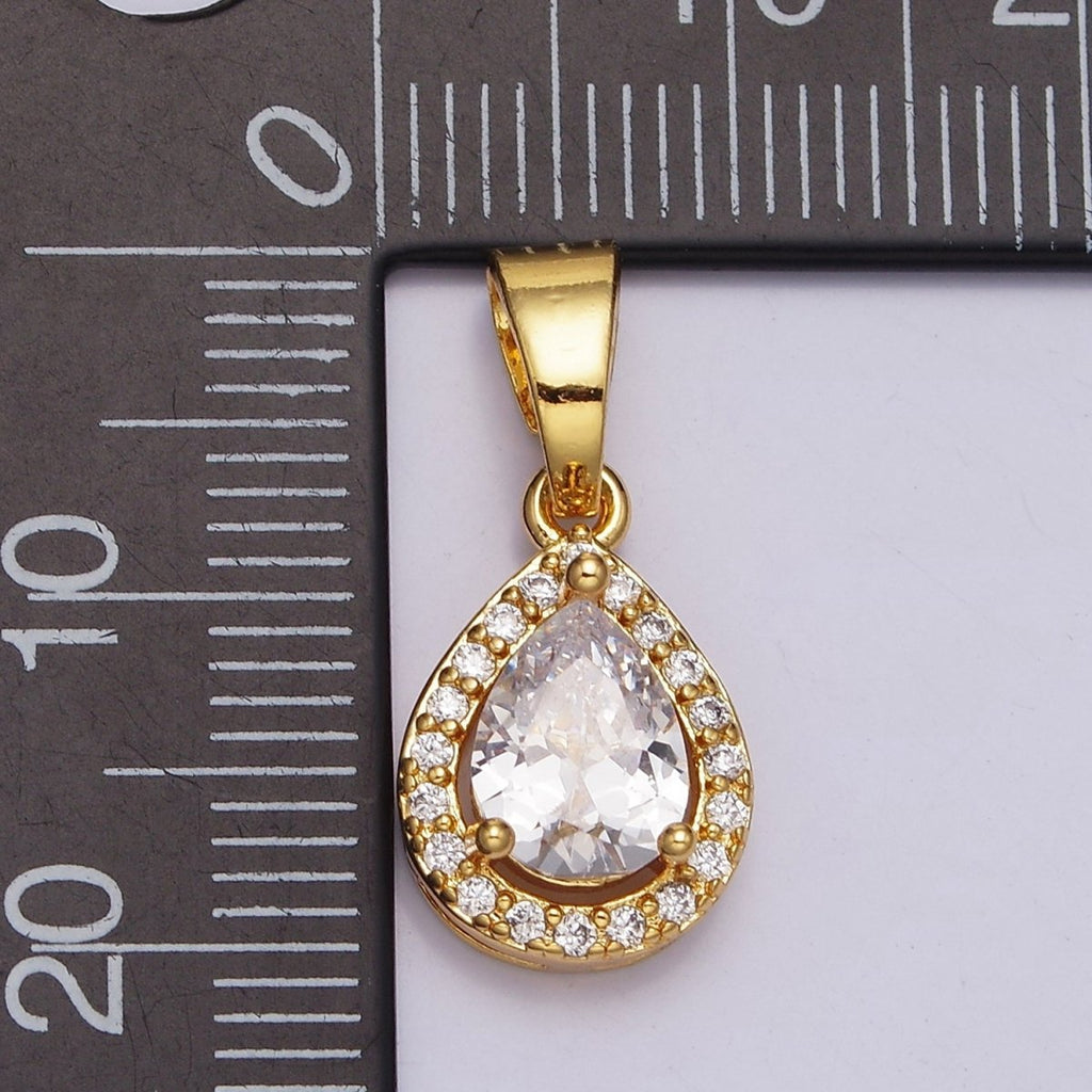 24K Gold plated Clear Teardrop Micro Paved CZ Pendant in Gold & Silver | AA461 AA462