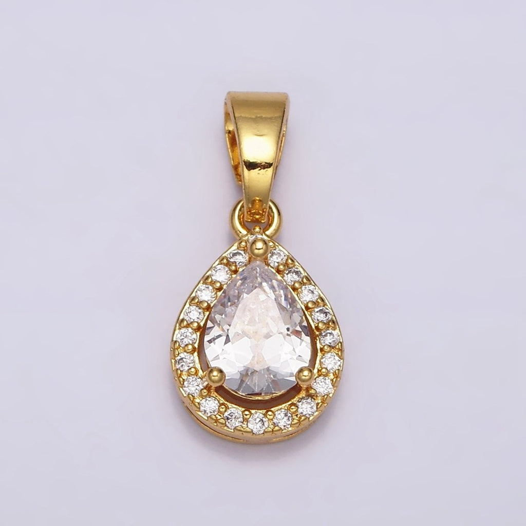 24K Gold plated Clear Teardrop Micro Paved CZ Pendant in Gold & Silver | AA461 AA462