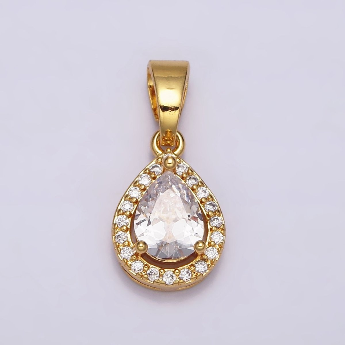 24K Gold plated Clear Teardrop Micro Paved CZ Pendant in Gold & Silver | AA461 AA462