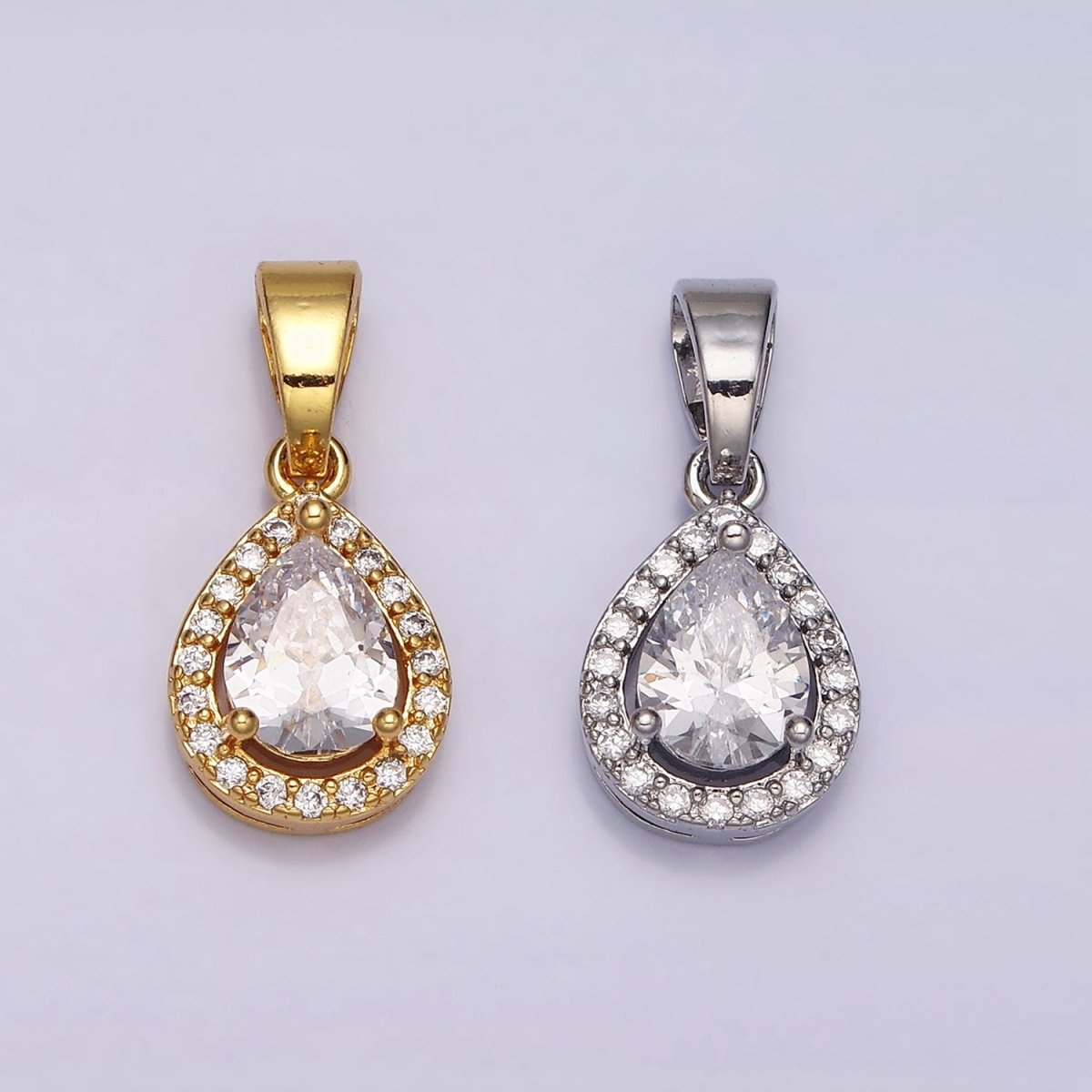 24K Gold plated Clear Teardrop Micro Paved CZ Pendant in Gold & Silver | AA461 AA462