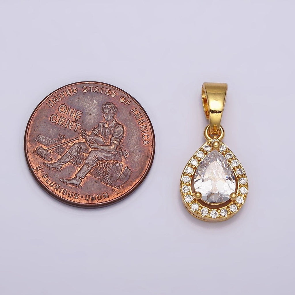 24K Gold plated Clear Teardrop Micro Paved CZ Pendant in Gold & Silver | AA461 AA462
