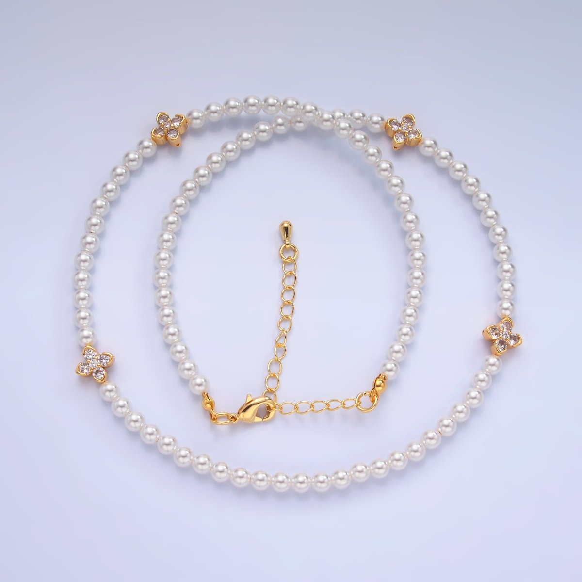 24K Gold plated Clear, Turquoise Flower Shell Pearl 17 Inch Necklace | WA - 3072 WA - 3073 