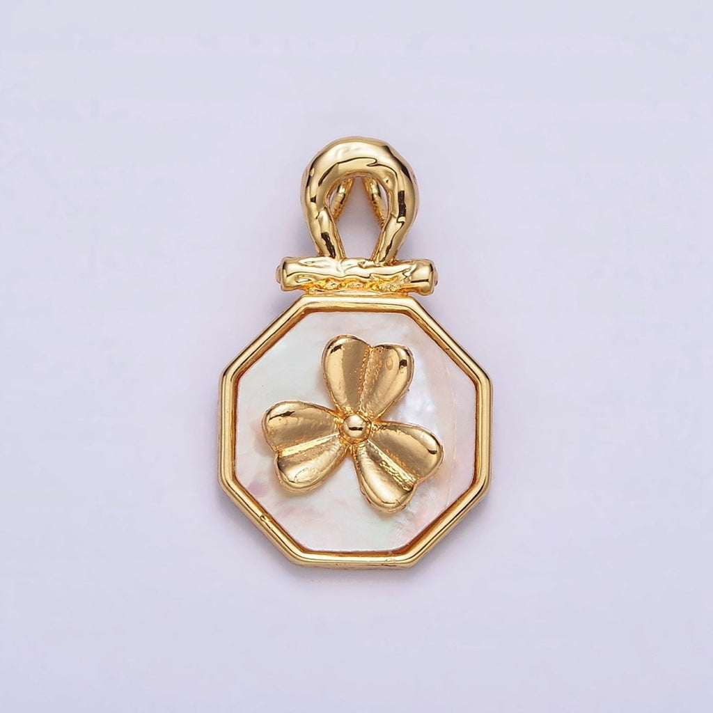 24K Gold plated Clover Shell Pearl Molten Bail Hexagonal Pendant | AA604 - DLUXCA