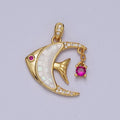 24K Gold plated Clown Fish Micro Paved White, Black, Pink Shell Opal w. Fuchsia CZ Dangle H-306 H-308 H-319