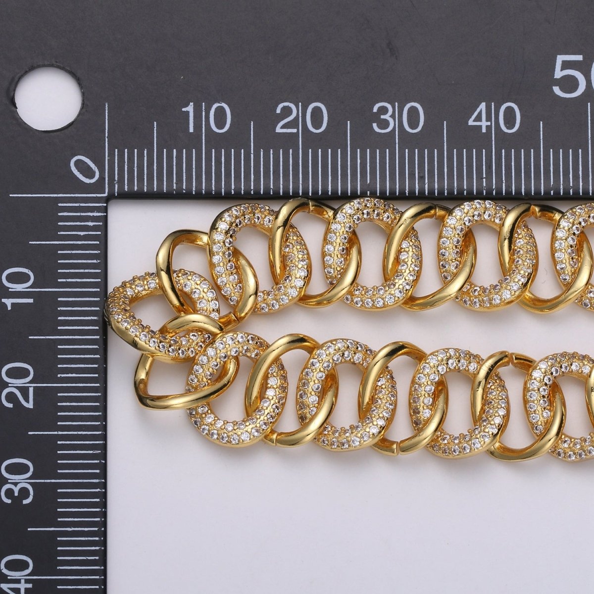 24K Gold plated Cluster CZ CURB Rolo Chain by Yard, Sand Cubic Curb Chain, Fancy Roll Chain with Cubic Zirconia For Jewelry Making | ROLL-318 Clearance Pricing - DLUXCA
