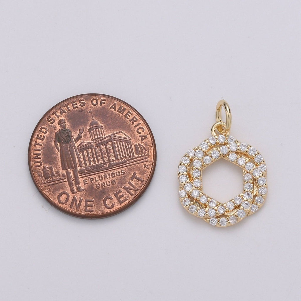 24K Gold plated Cluster CZ Wreath of Eternity Charm, Micro Pave CZ Circle Pendant , Gold plated Pendant, For DIY Jewelry, Rose Gold C-829 - DLUXCA
