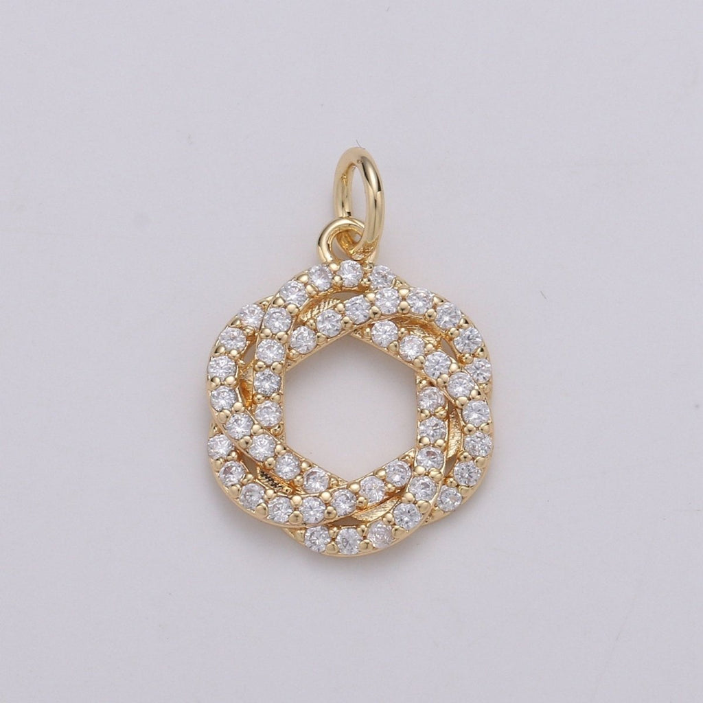 24K Gold plated Cluster CZ Wreath of Eternity Charm, Micro Pave CZ Circle Pendant , Gold plated Pendant, For DIY Jewelry, Rose Gold C-829 - DLUXCA