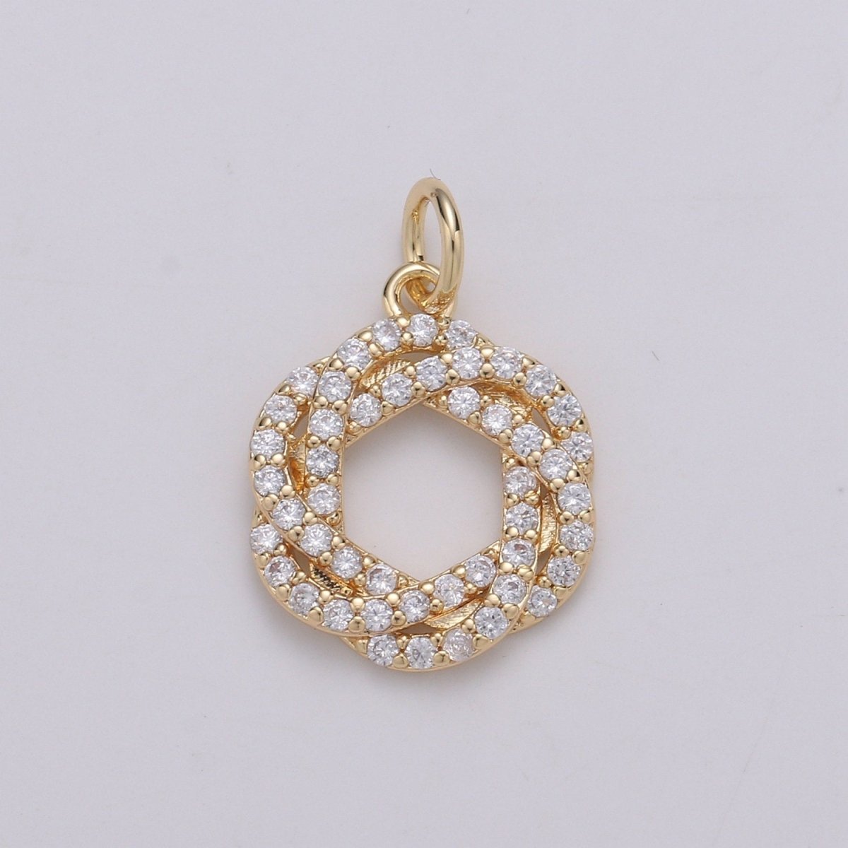 24K Gold plated Cluster CZ Wreath of Eternity Charm, Micro Pave CZ Circle Pendant , Gold plated Pendant, For DIY Jewelry, Rose Gold C-829 - DLUXCA