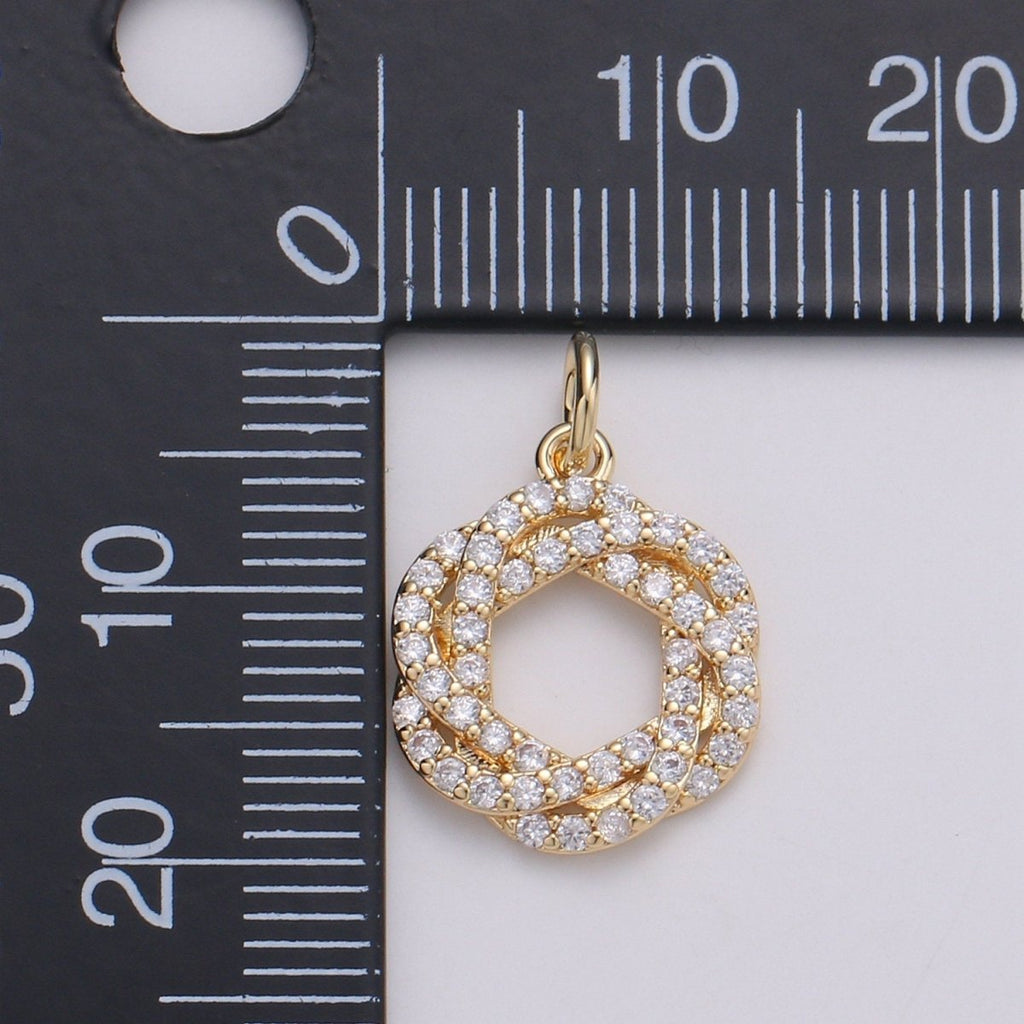 24K Gold plated Cluster CZ Wreath of Eternity Charm, Micro Pave CZ Circle Pendant , Gold plated Pendant, For DIY Jewelry, Rose Gold C-829 - DLUXCA