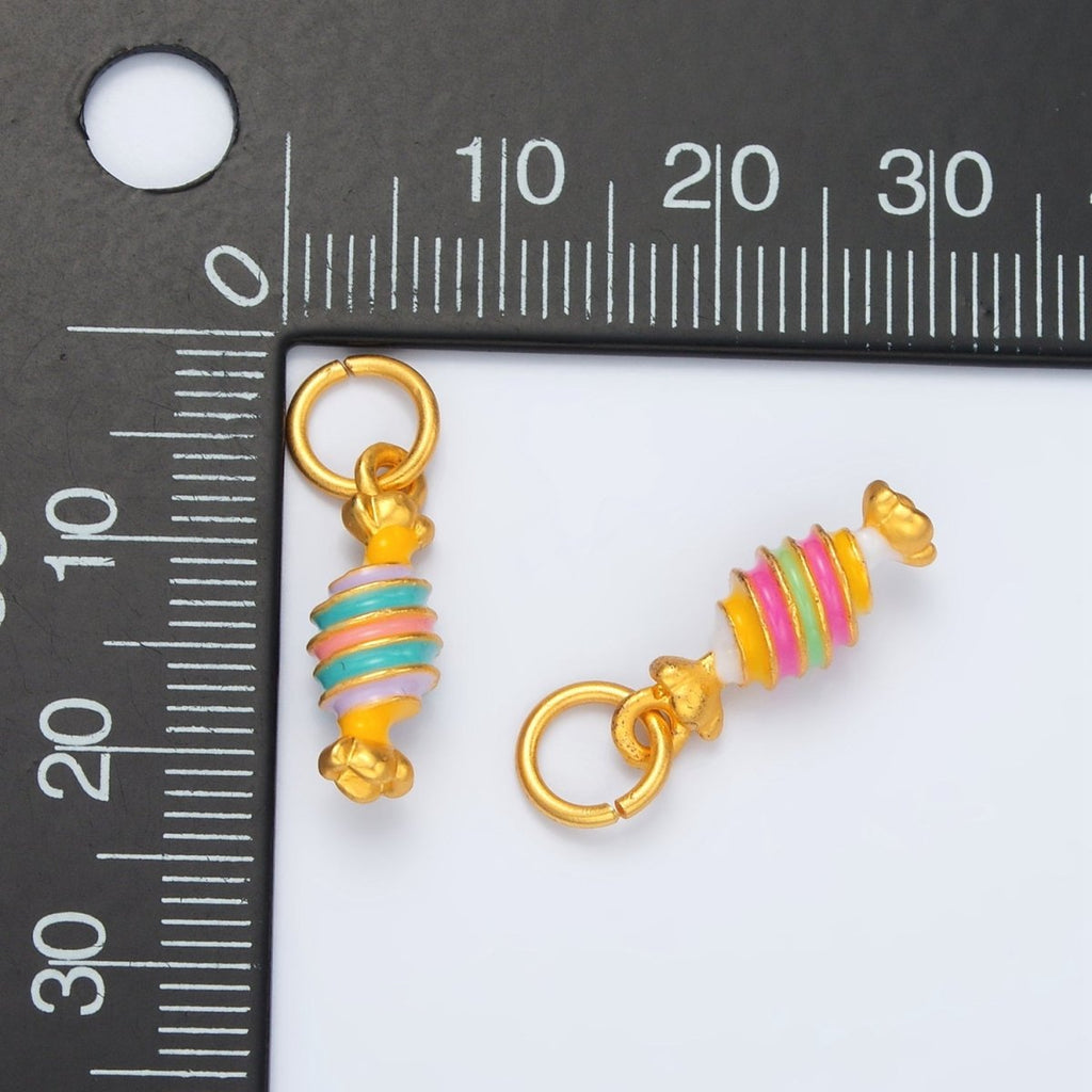 24K Gold plated Pink, Blue Twisted Candy Enamel Charm | M146
