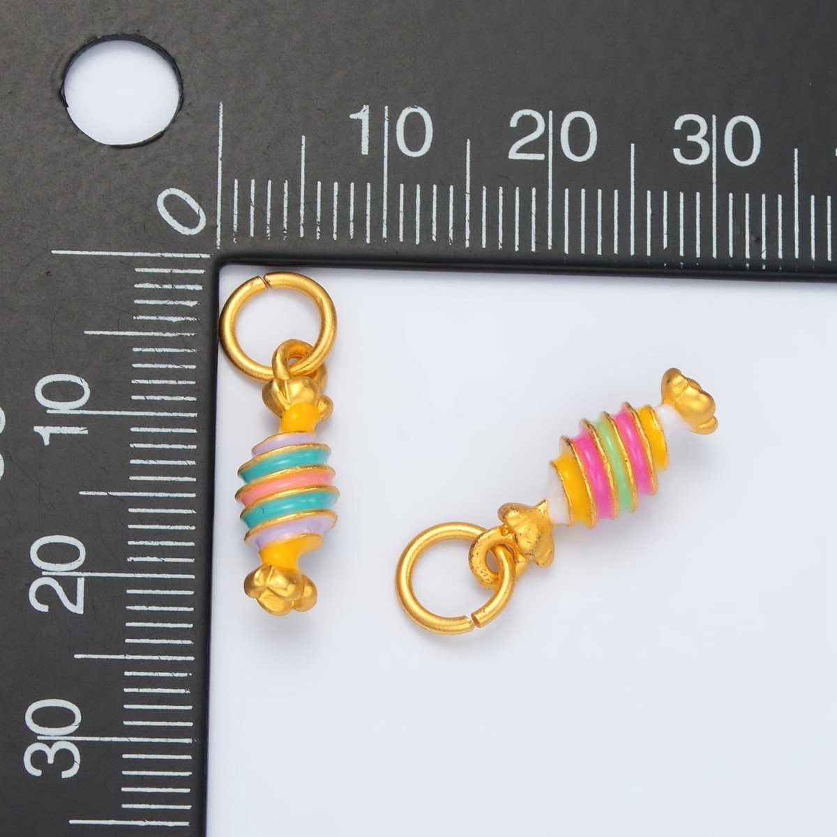 24K Gold plated Pink, Blue Twisted Candy Enamel Charm | M146