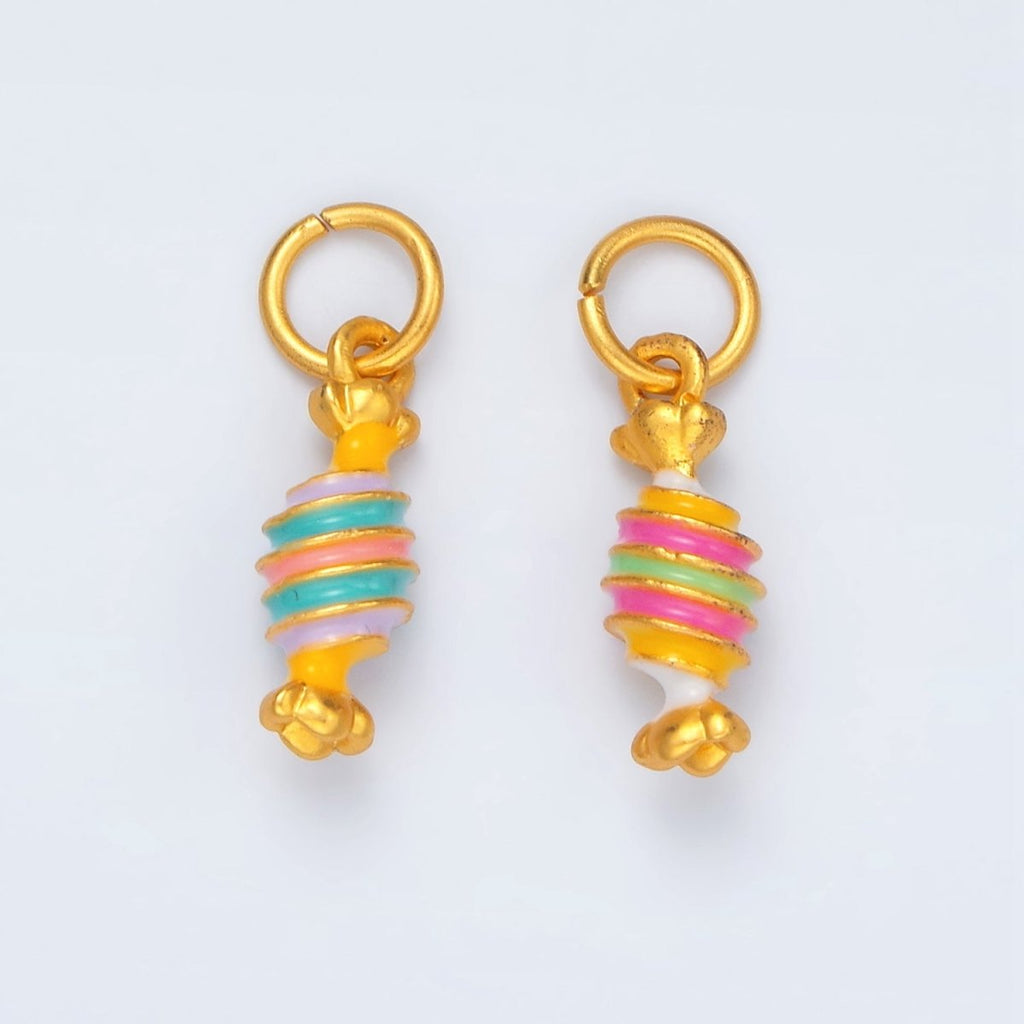 24K Gold plated Pink, Blue Twisted Candy Enamel Charm | M146