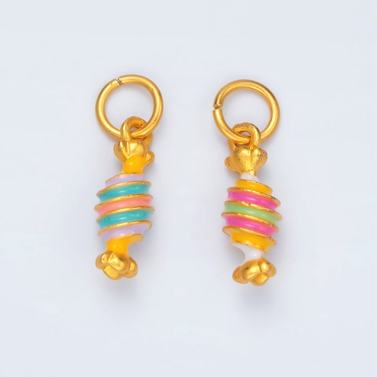 24K Gold plated Pink, Blue Twisted Candy Enamel Charm | M146