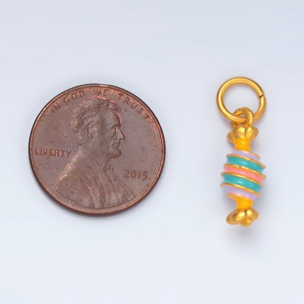 24K Gold plated Pink, Blue Twisted Candy Enamel Charm | M146