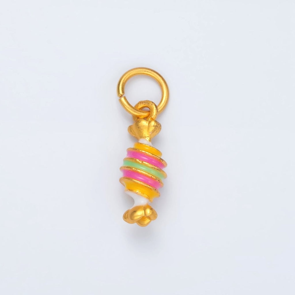 24K Gold plated Pink, Blue Twisted Candy Enamel Charm | M146