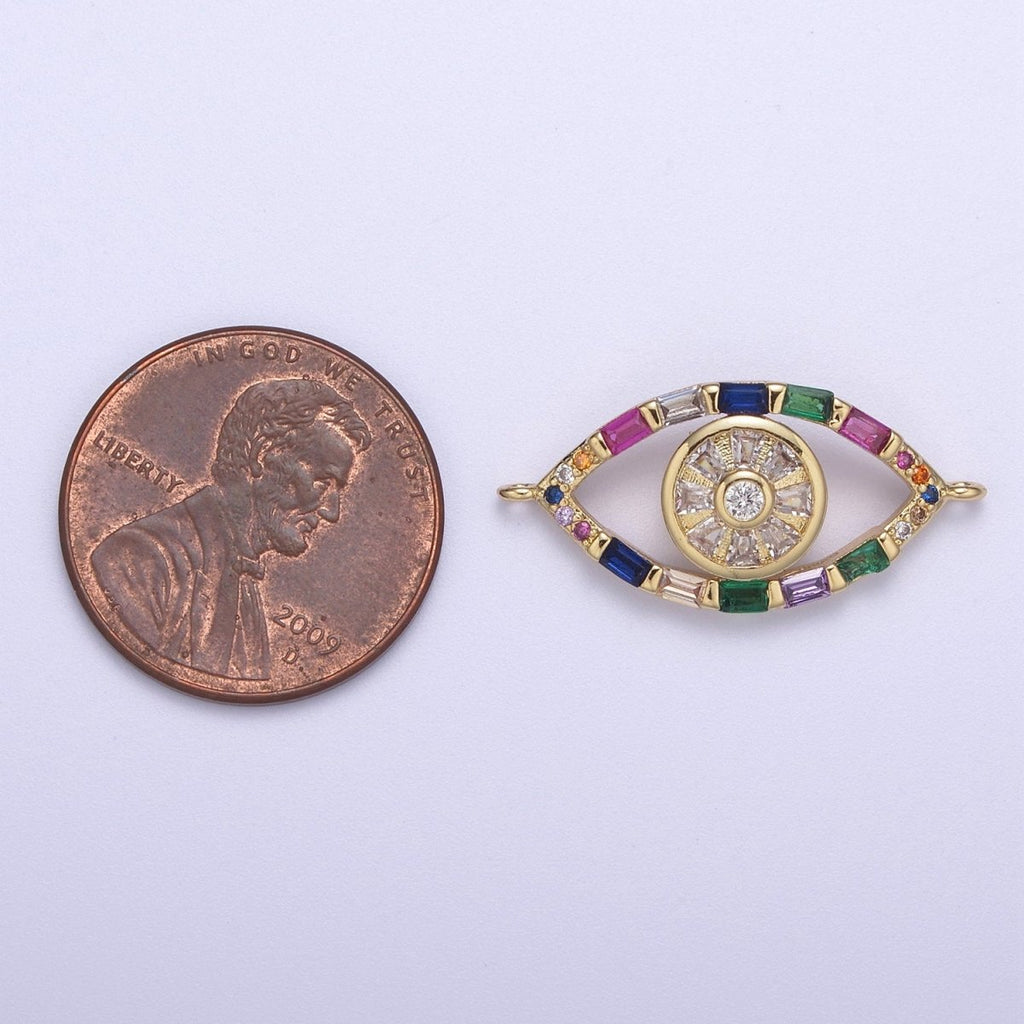 24K Gold plated Colorful Evil Eye Charm Connector Rainbow Baguette Link Connector for Bracelet F-211 - DLUXCA
