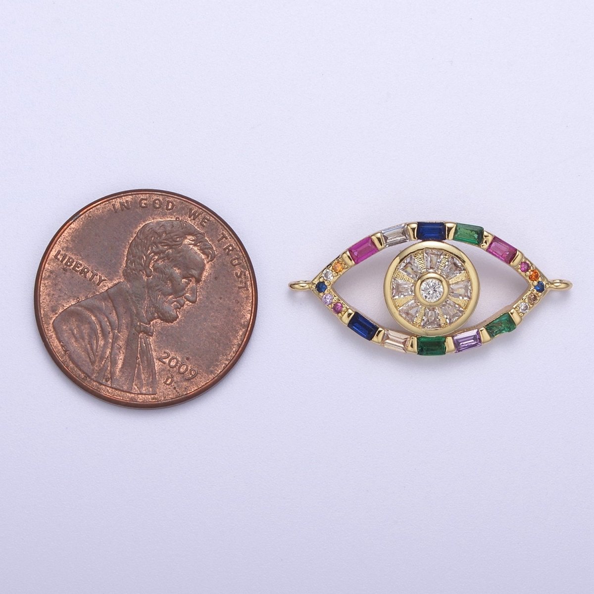 24K Gold plated Colorful Evil Eye Charm Connector Rainbow Baguette Link Connector for Bracelet F-211 - DLUXCA