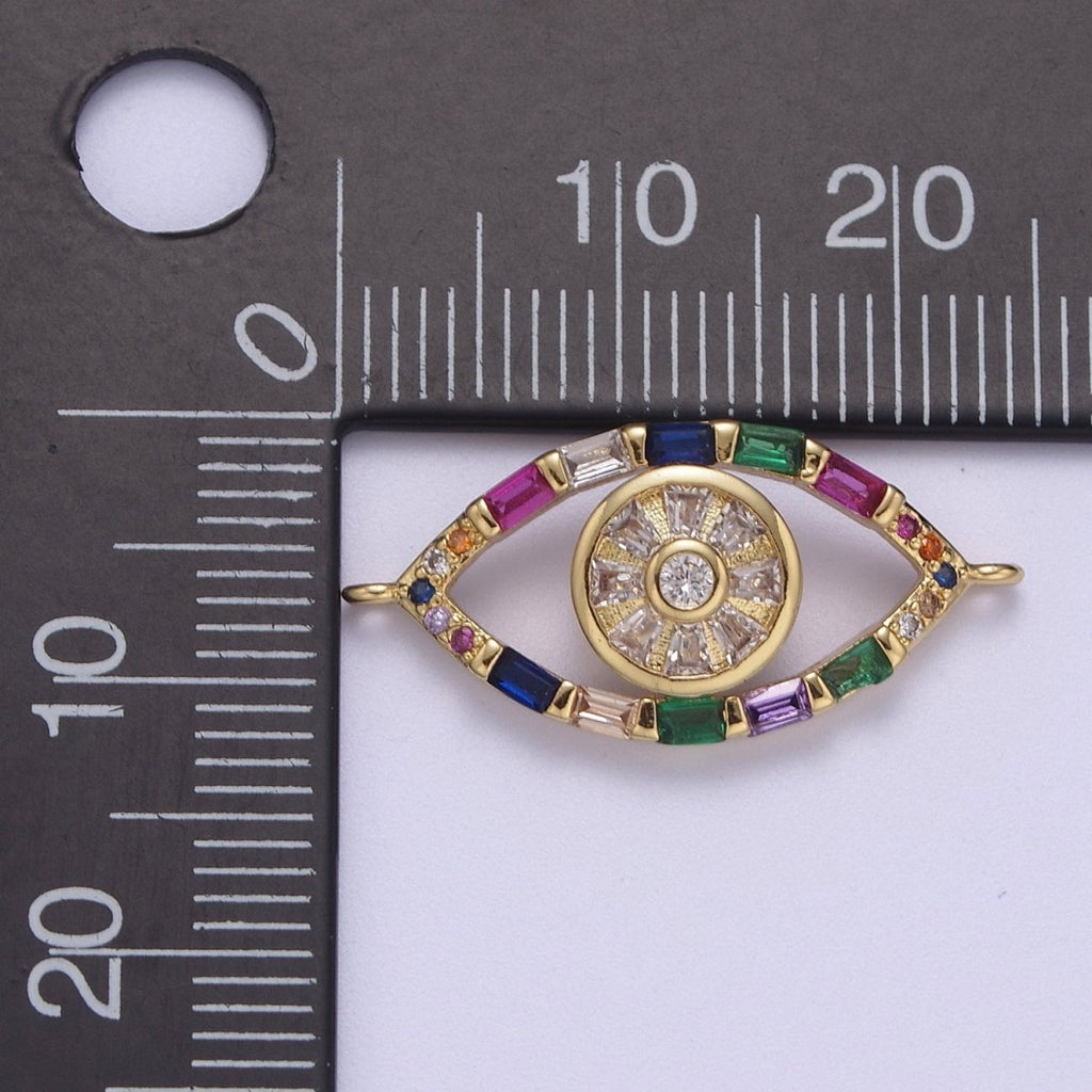 24K Gold plated Colorful Evil Eye Charm Connector Rainbow Baguette Link Connector for Bracelet F-211 - DLUXCA