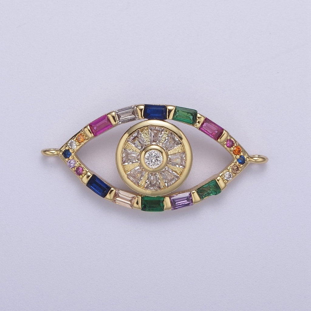 24K Gold plated Colorful Evil Eye Charm Connector Rainbow Baguette Link Connector for Bracelet F-211 - DLUXCA