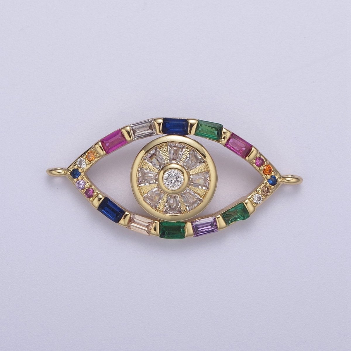 24K Gold plated Colorful Evil Eye Charm Connector Rainbow Baguette Link Connector for Bracelet F-211 - DLUXCA