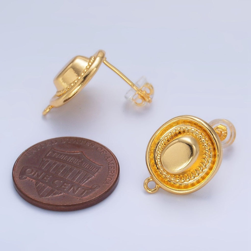 24K Gold plated Cowboy Hat Multidimensional 3D Open Loop Drop Stud Earrings Findings | Z999 - DLUXCA
