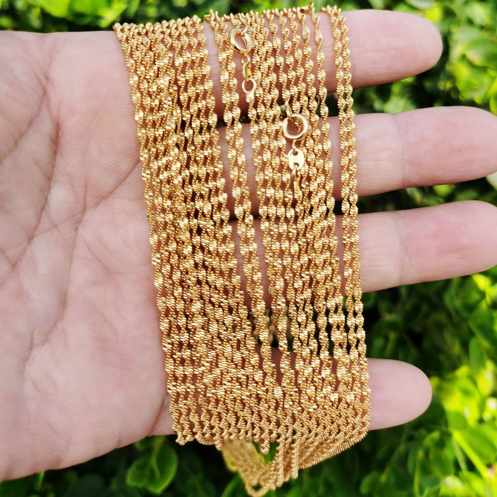 24K Gold plated Criss Cross Singapore Chain Necklace, 23.6 Inch Criss Cross Finished Chain For Necklace Making, Dainty 1.9mm Criss Cross Necklace w/ Spring Ring | CN-888 Clearance Pricing - DLUXCA