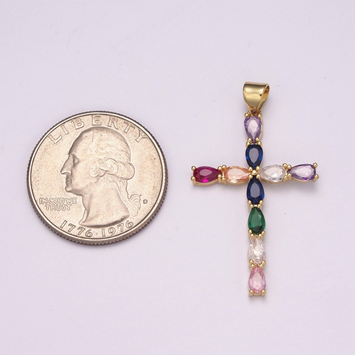 24K Gold plated Cross charm Colorful Cz Pendant for Necklace Earring Religious Jewelry Making Supply N-1450