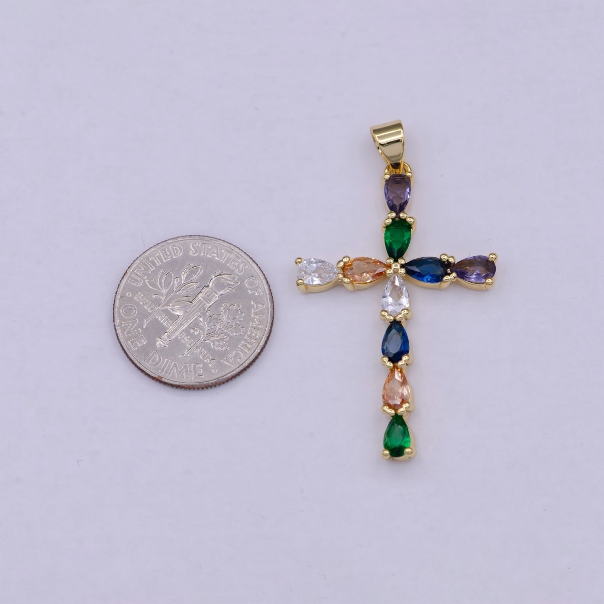 24K Gold plated Cross charm Colorful Cz Pendant for Necklace Earring Religious Jewelry Making Supply N-1450