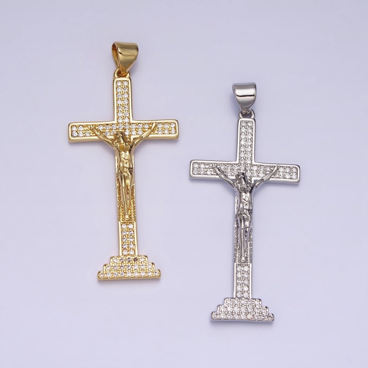 24K Gold plated Cross Pendant | Jesus Crucifix Pendant | Religious Cross Charm Necklace AA252 AA253