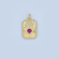 24K Gold plated Cross Red CZ Sunburst Twisted Bezel Charm | M625 - DLUXCA