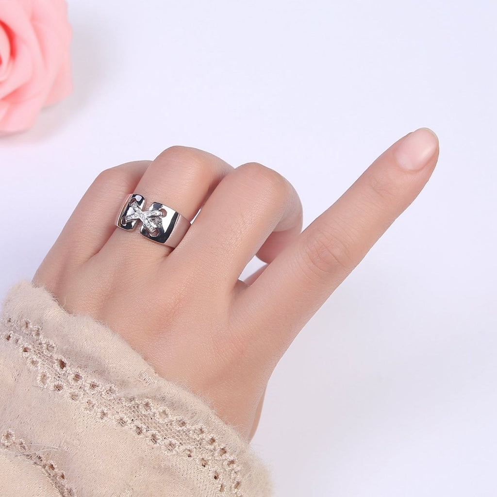 24K Gold plated Cross X Ribbon Tied Ring, Thick Statement Gold & Silver Open Adjustable Ring U-533 U-534