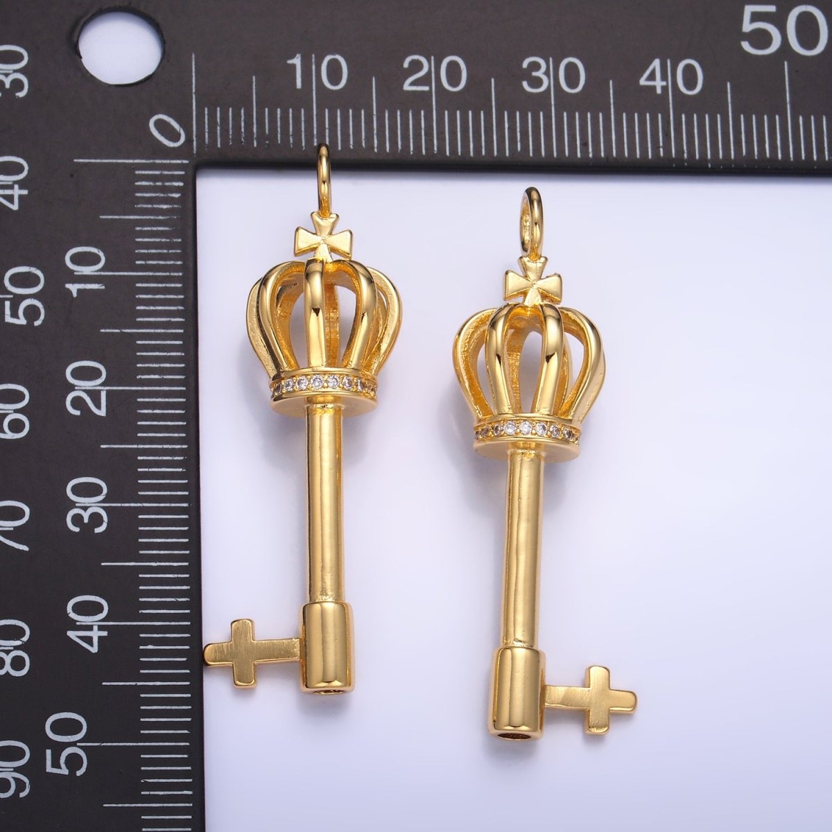 24K Gold plated Crown Key Micro Paved CZ Charm | W214 - DLUXCA