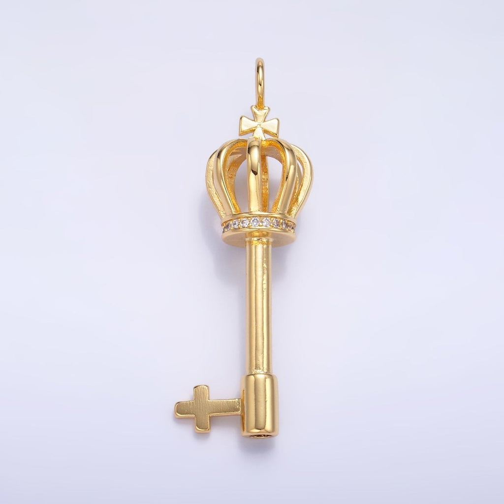 24K Gold plated Crown Key Micro Paved CZ Charm | W214 - DLUXCA