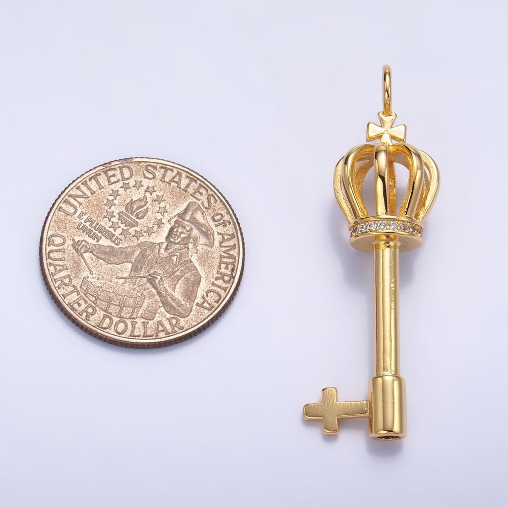 24K Gold plated Crown Key Micro Paved CZ Charm | W214 - DLUXCA
